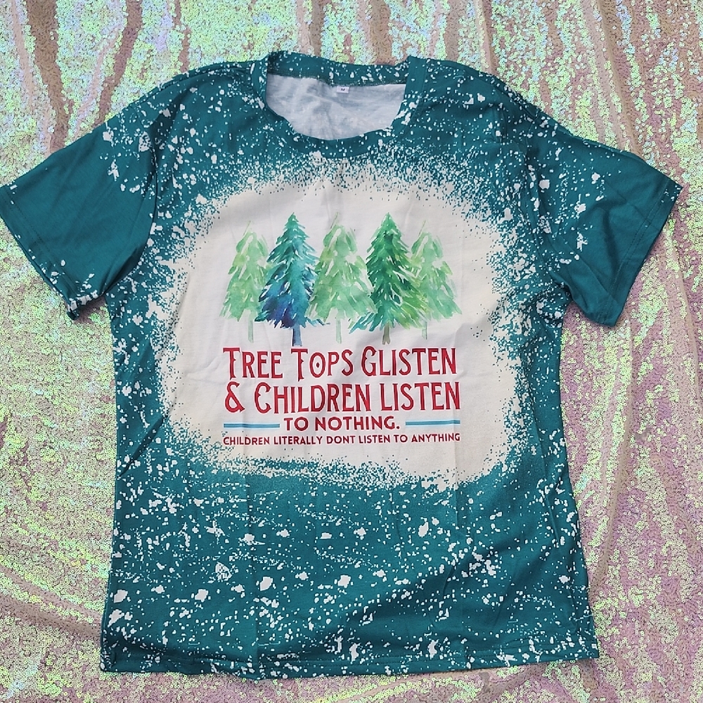 Women's Christmas Teal Graphic T-Shirt New Medium!